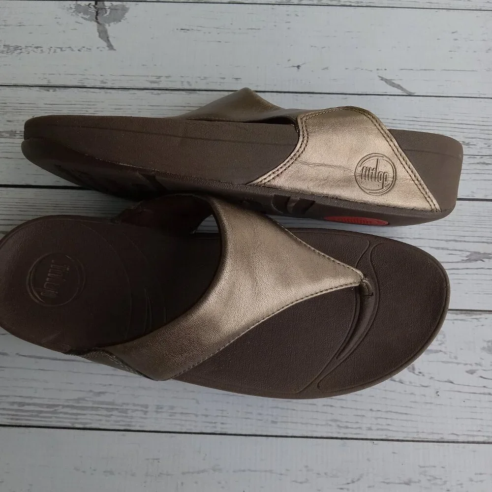 Fitflop Lulu Bronze Shimmer Leather Sandals Beach‎ Vacation Cruise Sz.8